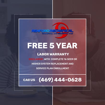 Free 5 Year Labor Warranty Disclaimer, With Complete 16 SEER or higher system replacement and service plan enrollment